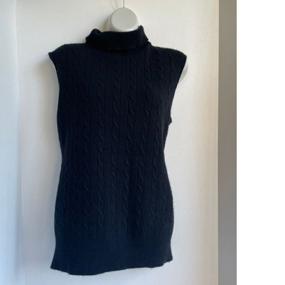 Erdem Black Cashmere Cable Knit Sleeveless Turtleneck Sweater Large